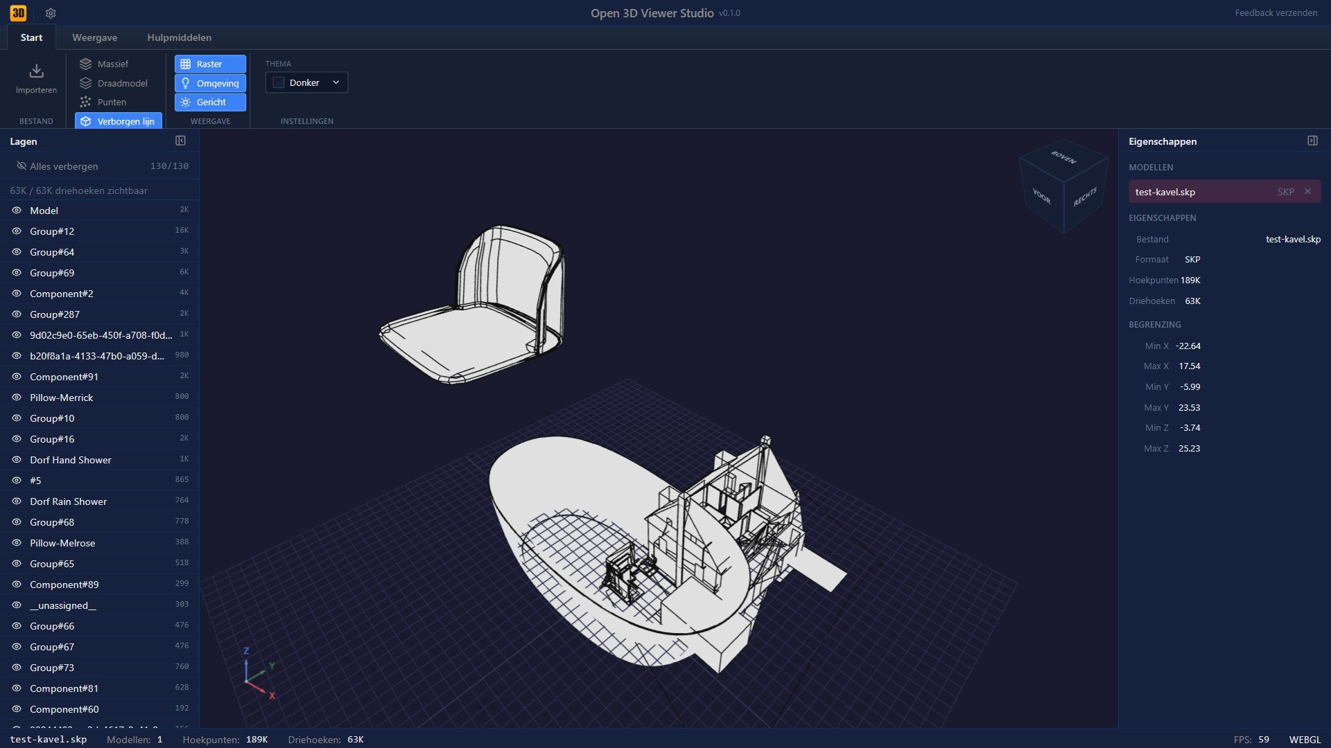 Open 3D Viewer - weergave met verborgen lijnen