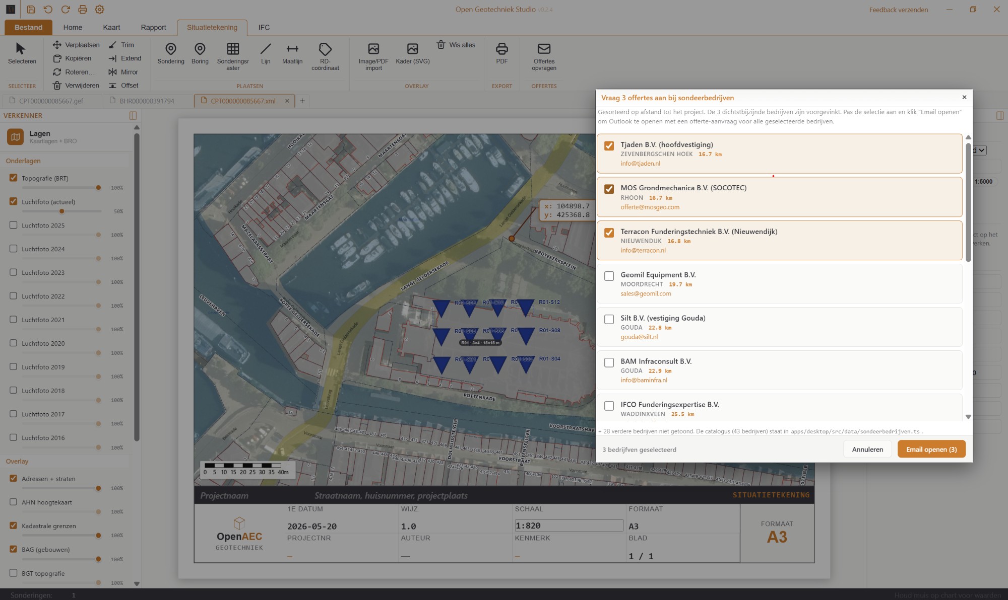 Open Geotechniek Studio - Situatietekening en automatisch offertes opvragen bij sondeerbedrijven