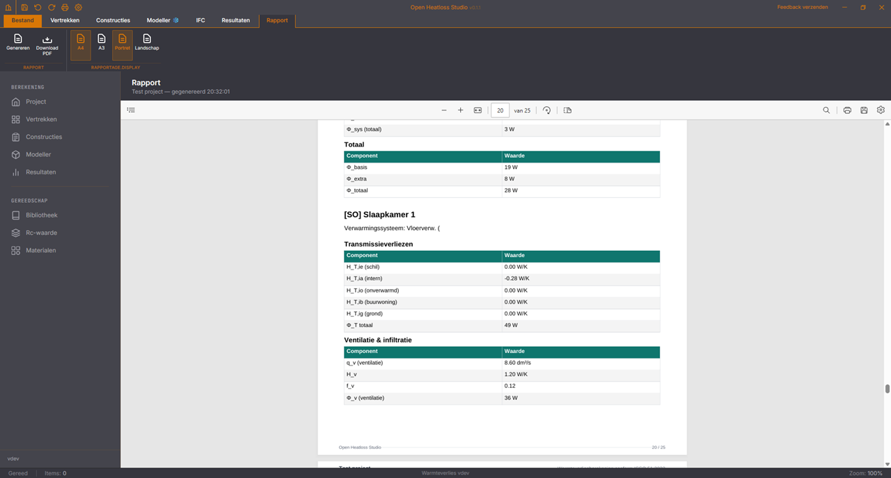 Open Heatloss Studio - Resultaten per ruimte