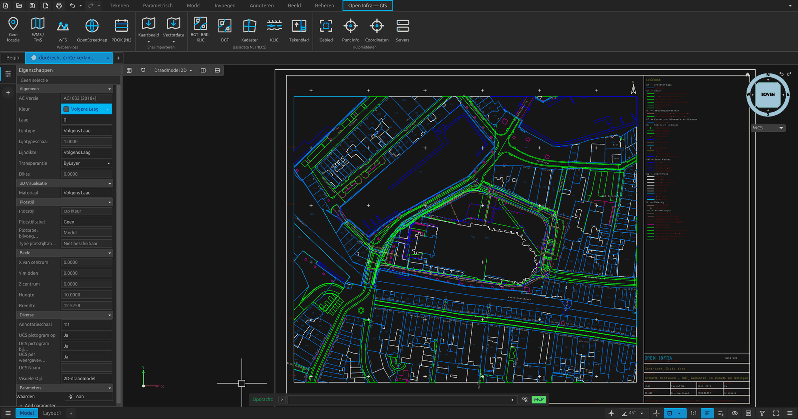 Open CAD Studio met het lint Open Infra — GIS en dezelfde tekening geopend