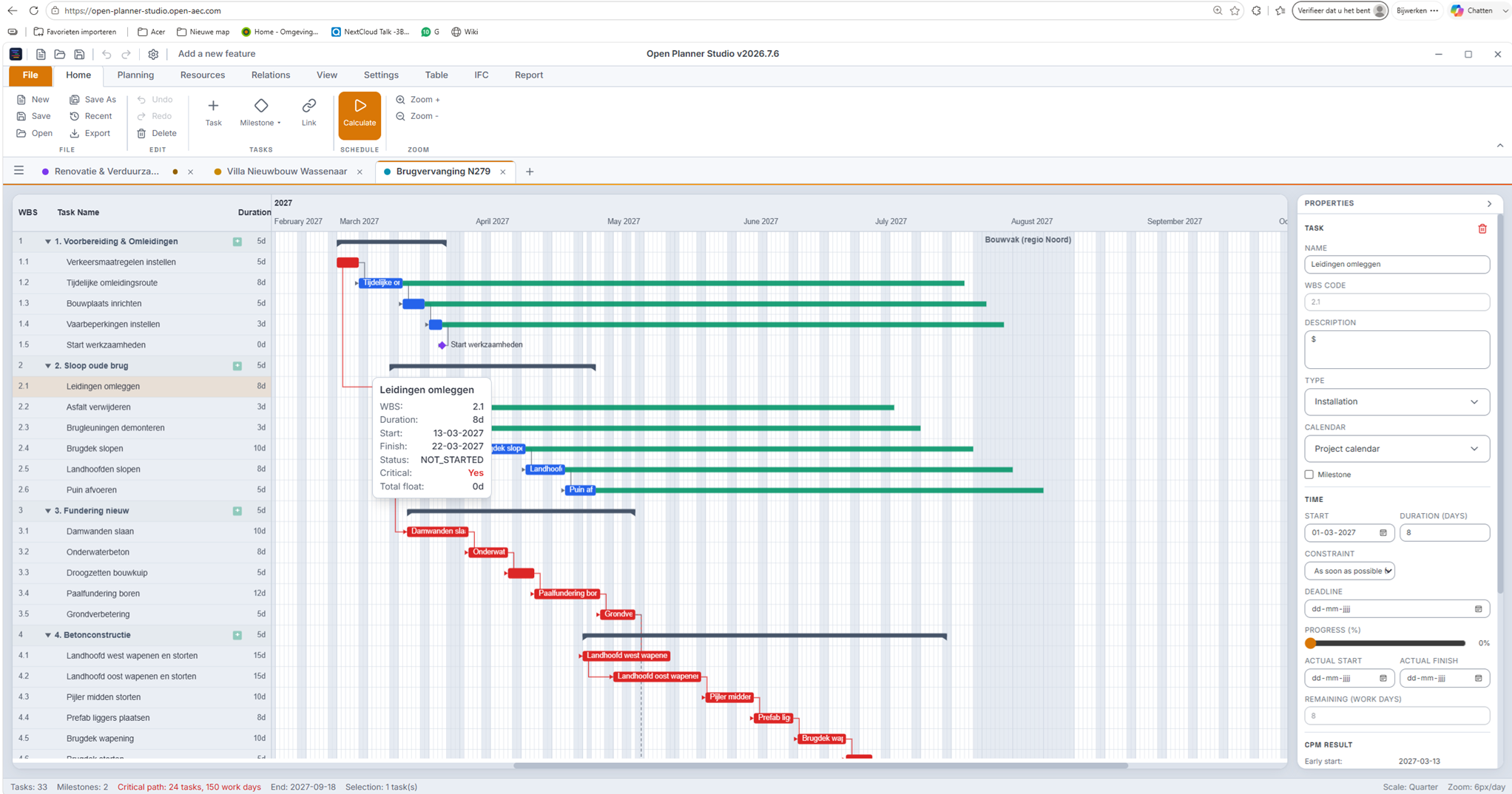 Open Planner Studio — taakeigenschappen en planningdetails