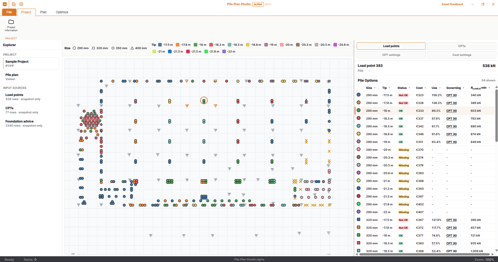 Pile Plan Studio - interactief paalplan met paalopties voor een geselecteerde belastinglocatie